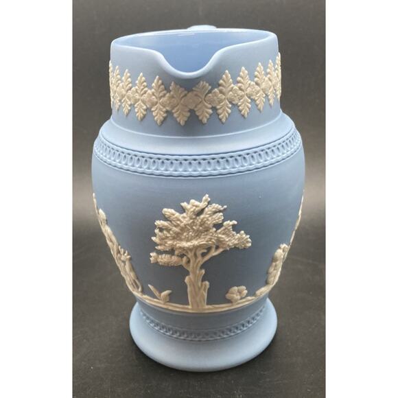 Dudson Hanley Jasper Ware Blue and White Grecian Embossed Pitcher - England Made - Picture 2 of 12